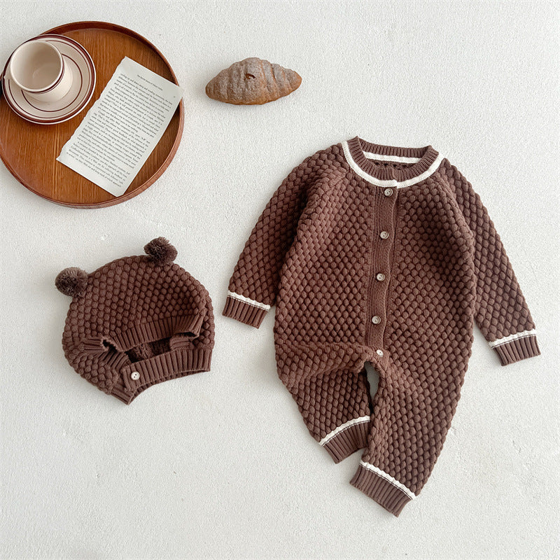 Baby Winter Checkerboard One-piece Newborn Winter Sweater