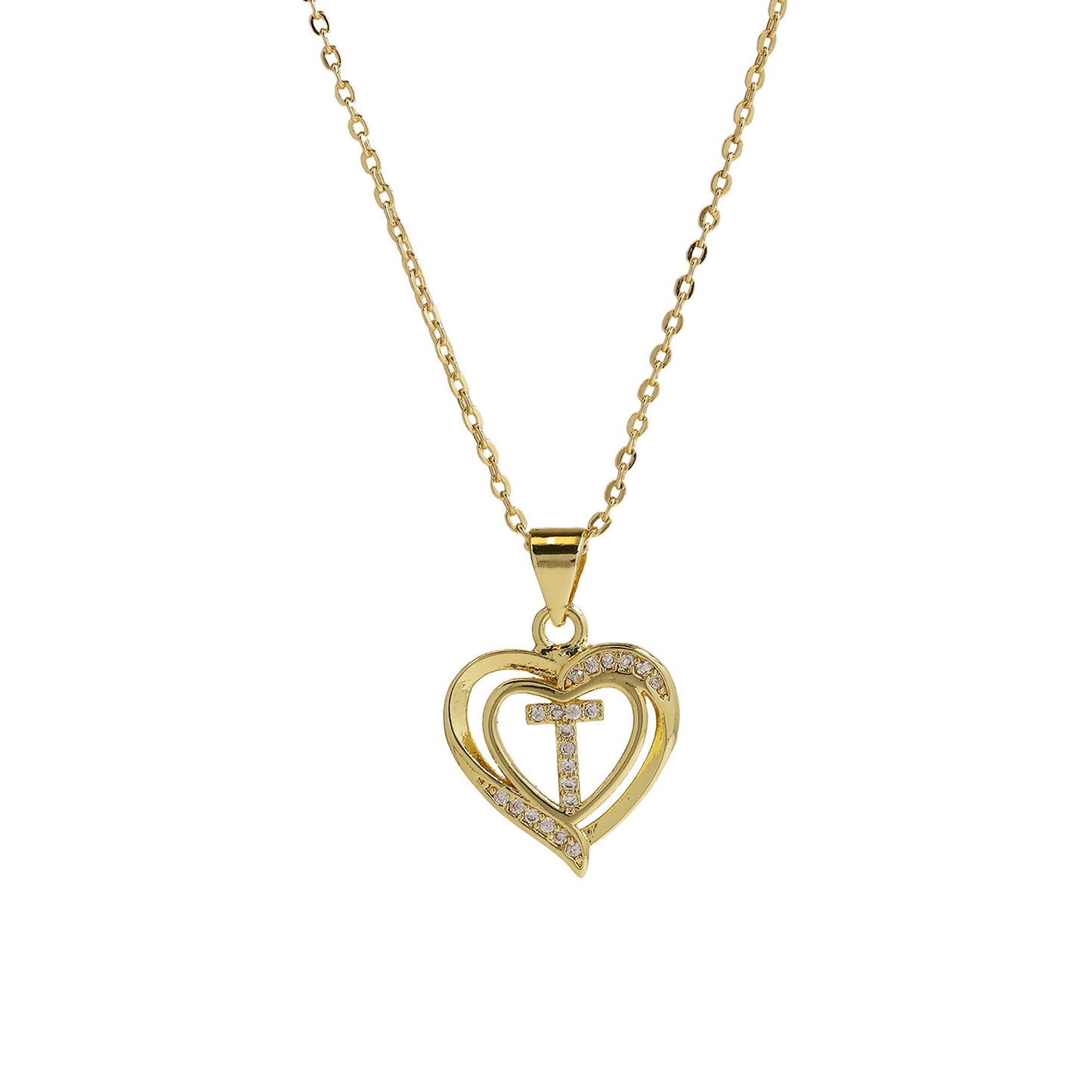 18K Brass Peach Heart 26 English Letters Necklace