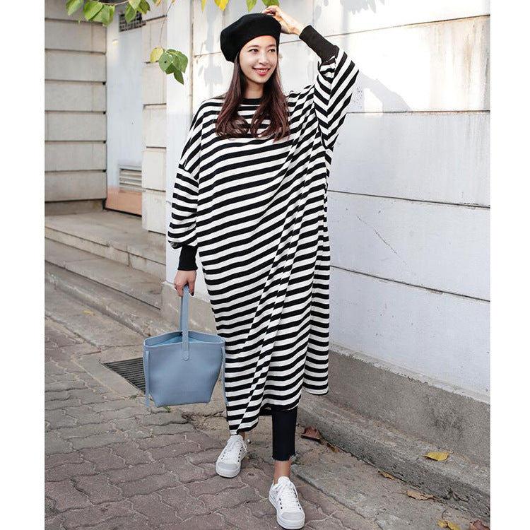 Women's New Long Sleeve Long Slit Pullover Dress