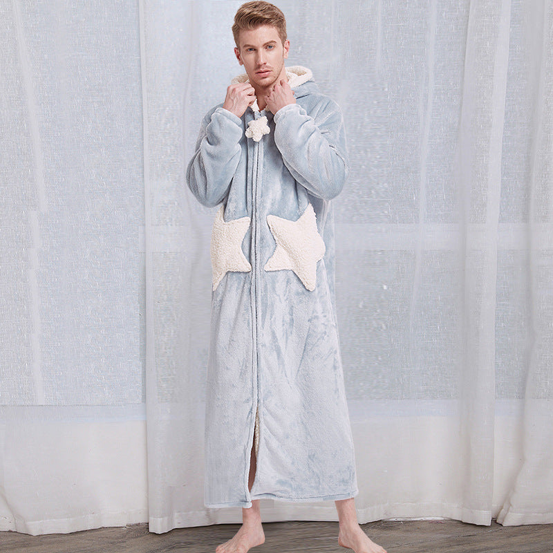 Women Men Winter Bath Robe Hooded Night Dress Gown Sleepwear