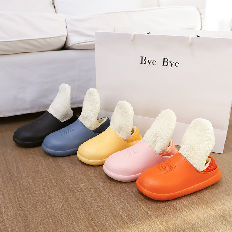 Waterproof Cotton Slippers Women And Men Bags With Household Household Plus Velvet Lovers Autumn And Winter