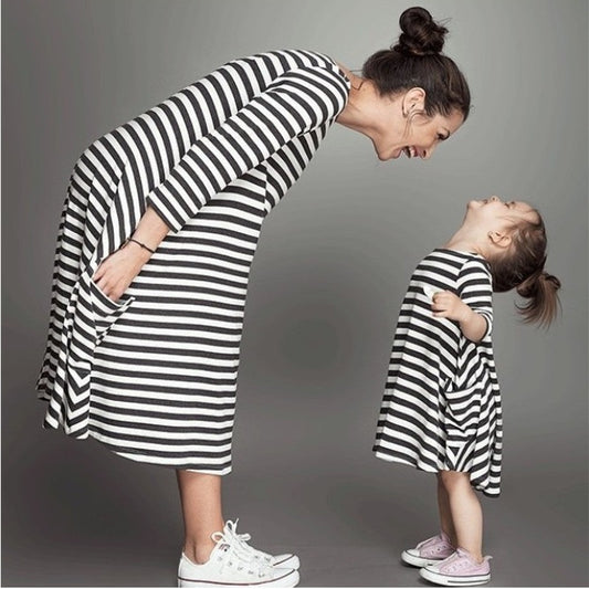 Family Clothing Matching Mother And Daughter Clothes Striped Dresses