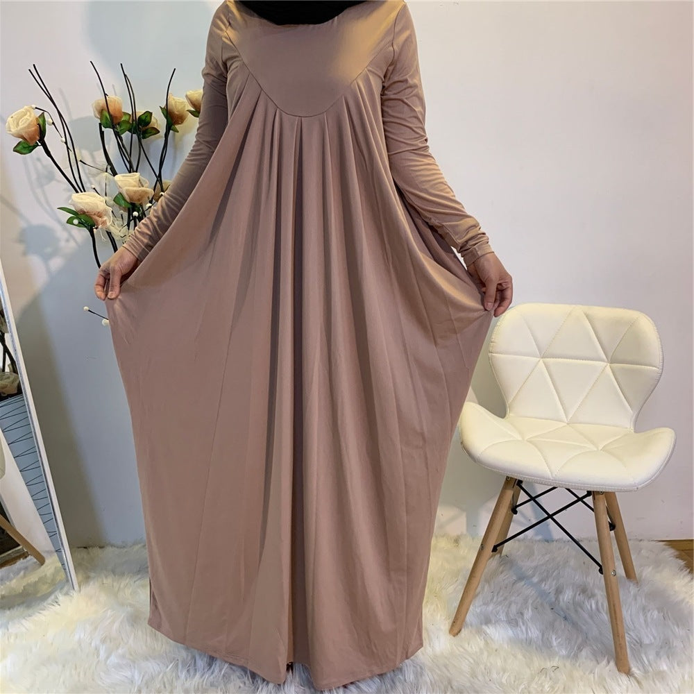 Simple Malaysian Turkish Solid Color Pleated Dress