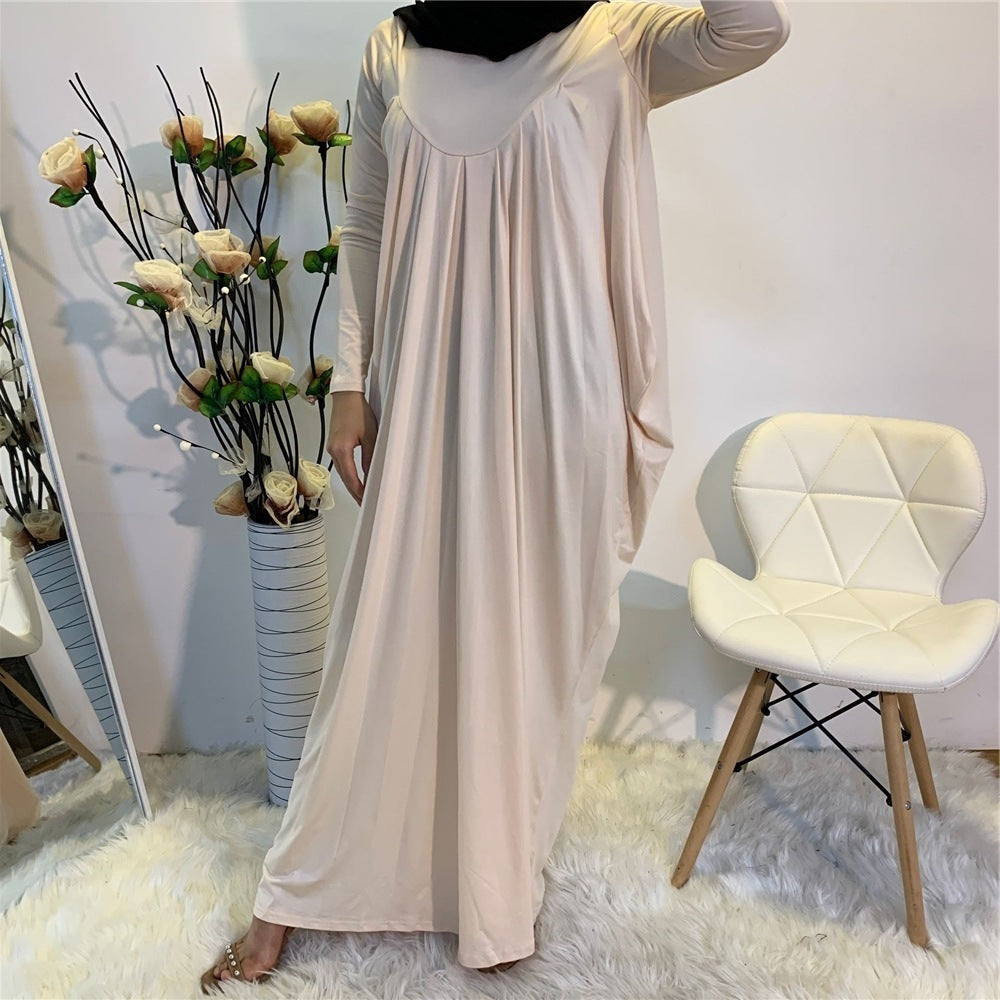 Simple Malaysian Turkish Solid Color Pleated Dress