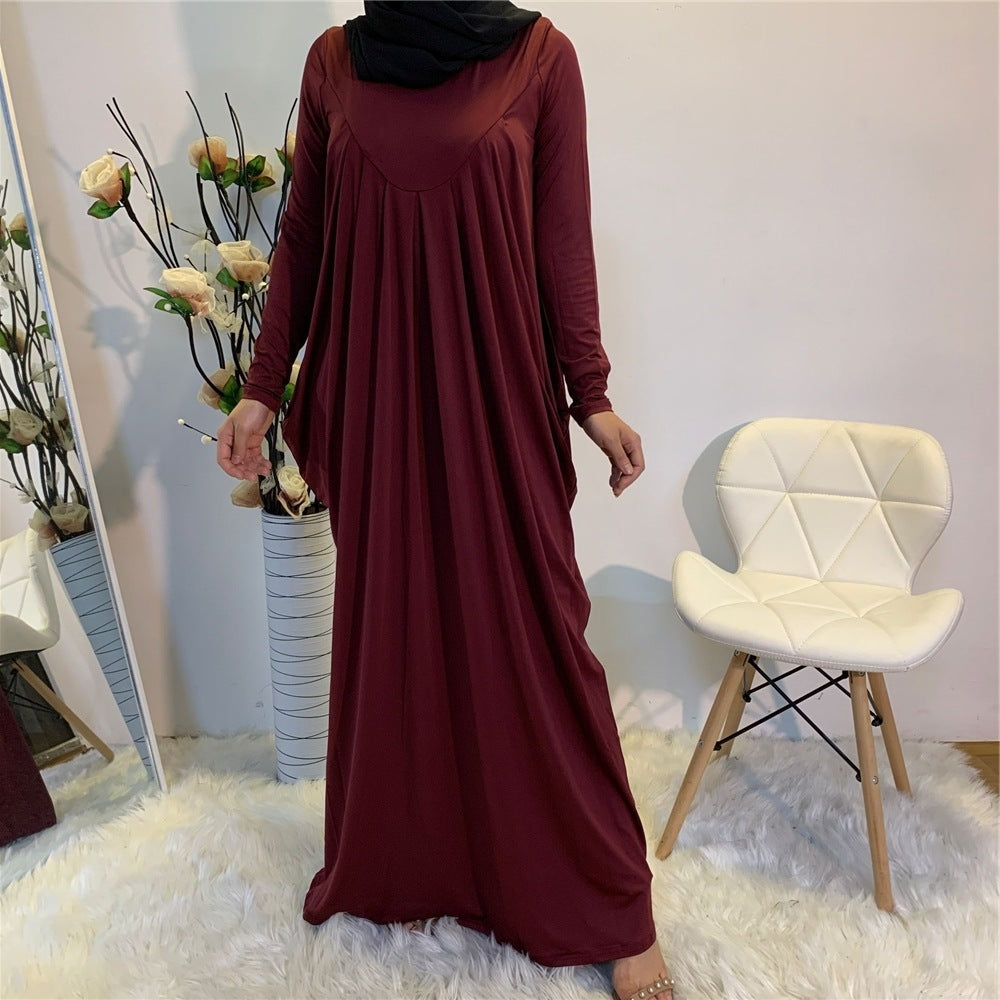 Simple Malaysian Turkish Solid Color Pleated Dress