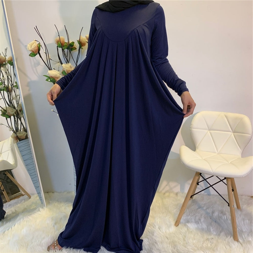 Simple Malaysian Turkish Solid Color Pleated Dress