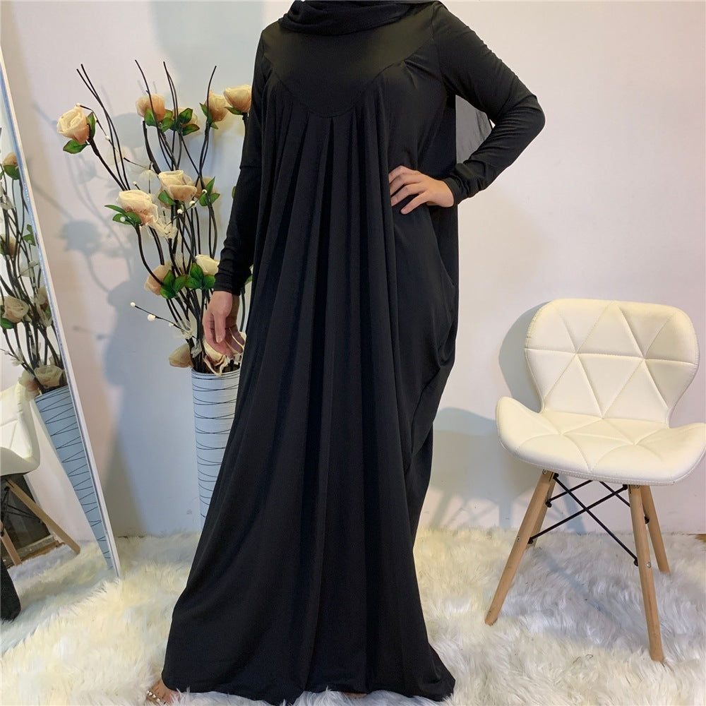 Simple Malaysian Turkish Solid Color Pleated Dress