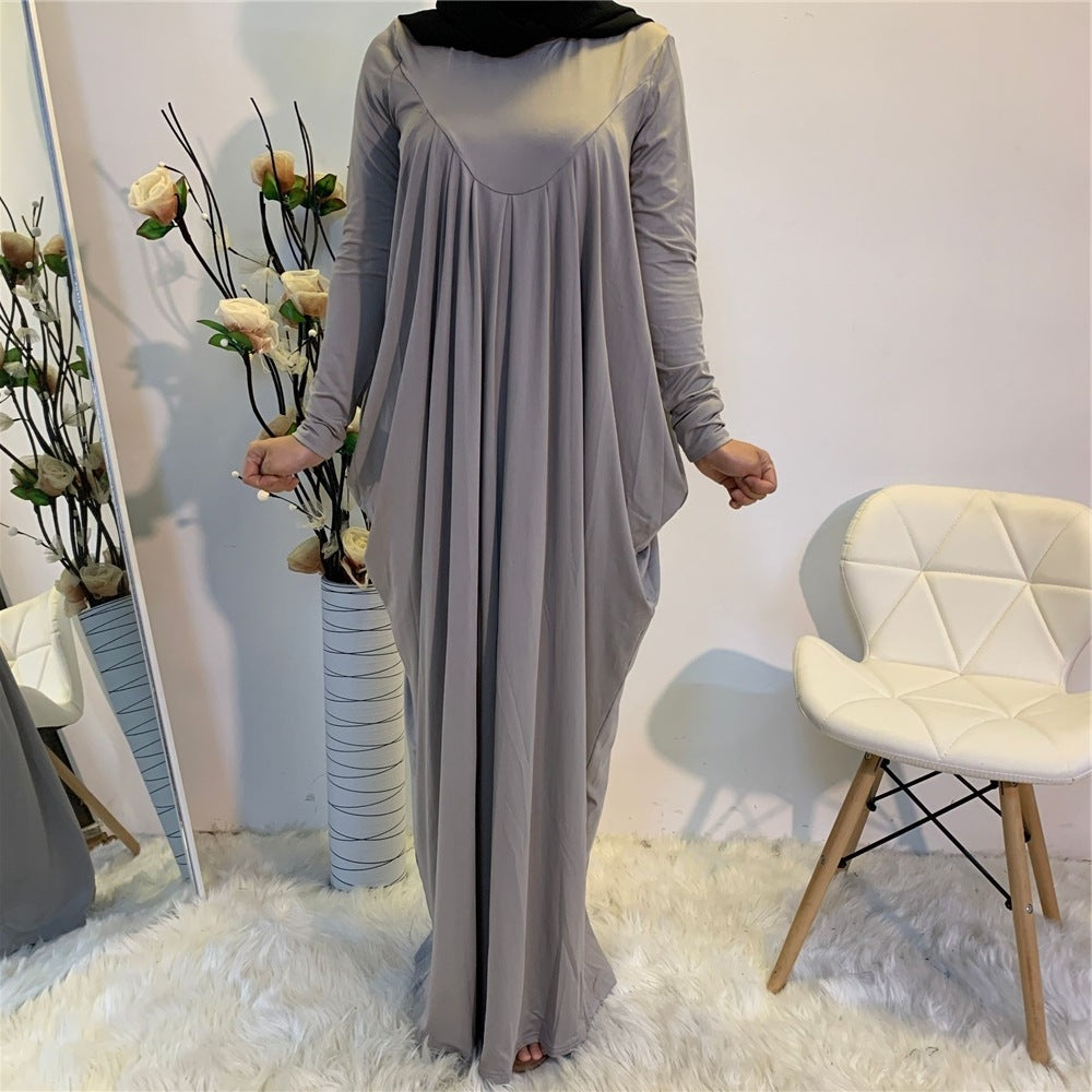 Simple Malaysian Turkish Solid Color Pleated Dress