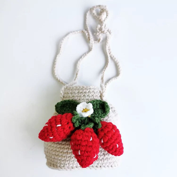 Cute Strawberry Side Back Girl Hand Crochet Knitted Bag