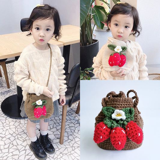 Cute Strawberry Side Back Girl Hand Crochet Knitted Bag