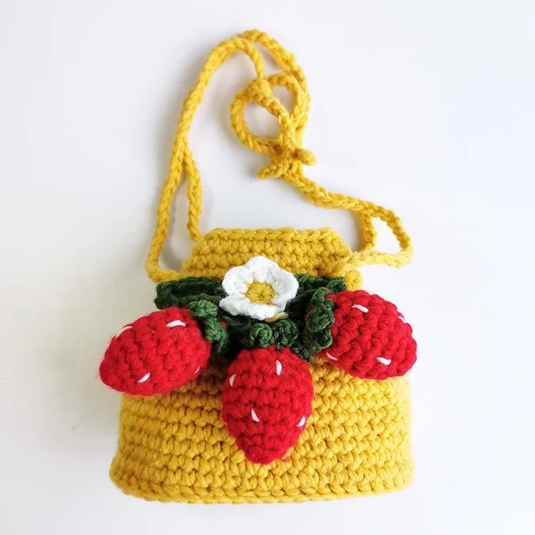 Cute Strawberry Side Back Girl Hand Crochet Knitted Bag