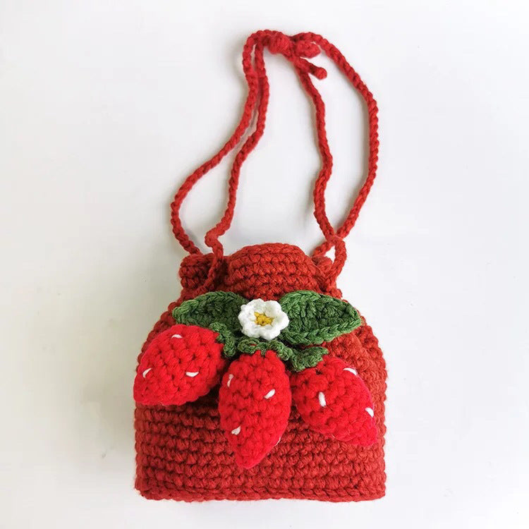 Cute Strawberry Side Back Girl Hand Crochet Knitted Bag