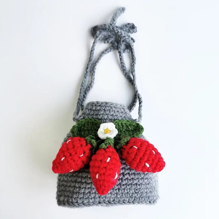 Cute Strawberry Side Back Girl Hand Crochet Knitted Bag