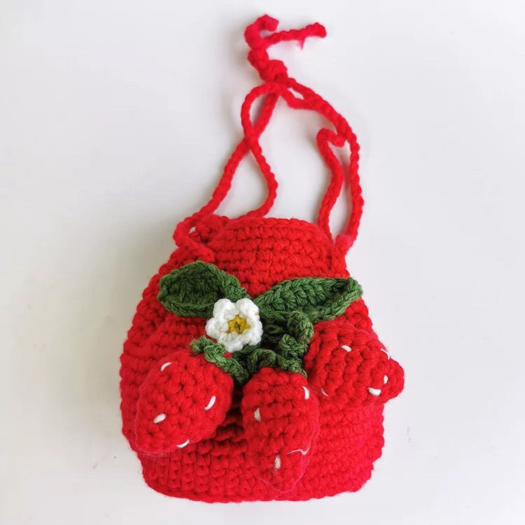 Cute Strawberry Side Back Girl Hand Crochet Knitted Bag