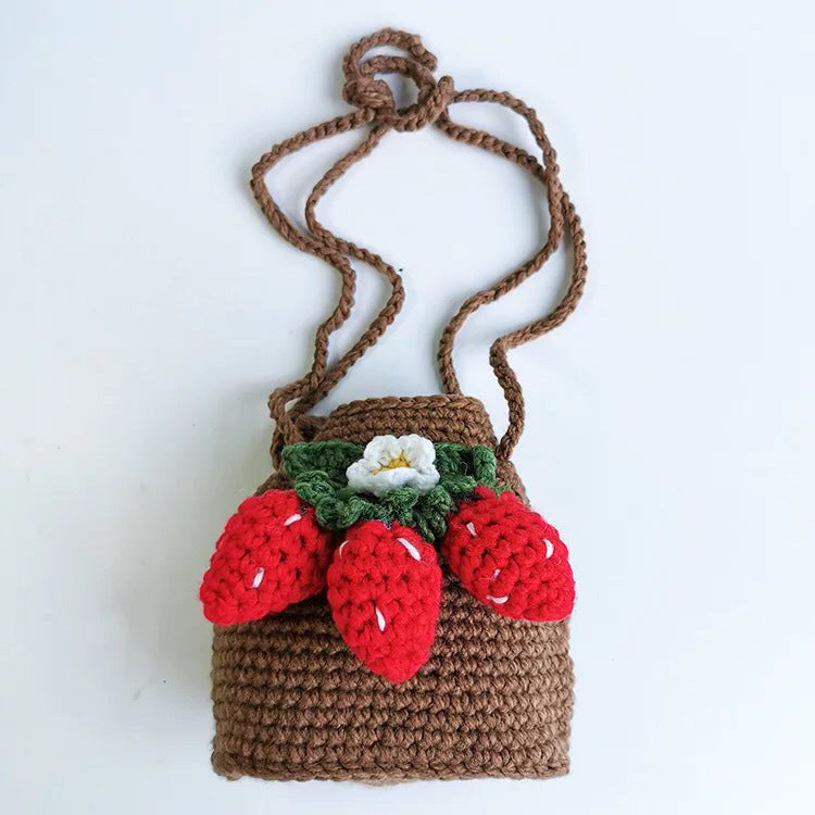 Cute Strawberry Side Back Girl Hand Crochet Knitted Bag