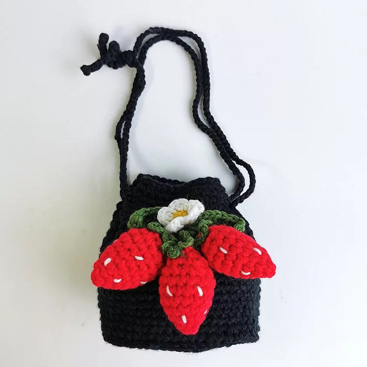 Cute Strawberry Side Back Girl Hand Crochet Knitted Bag