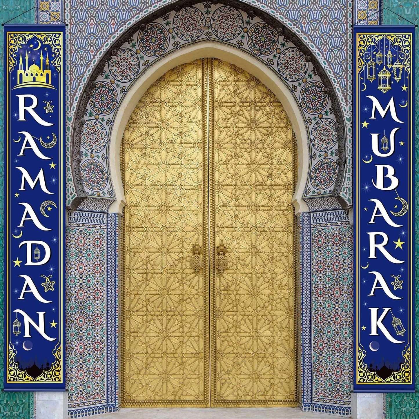 Eid Mubarak Couplet Festival Celebration Decoration Door Curtain Outdoor Banner