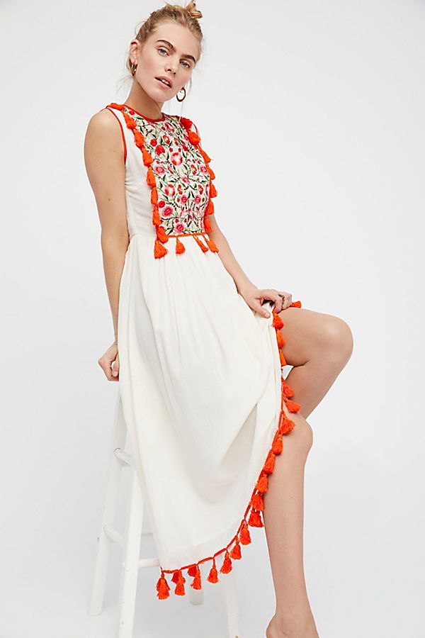 Bohemian Embroidered Floral Fringe Sleeveless Vest Dress