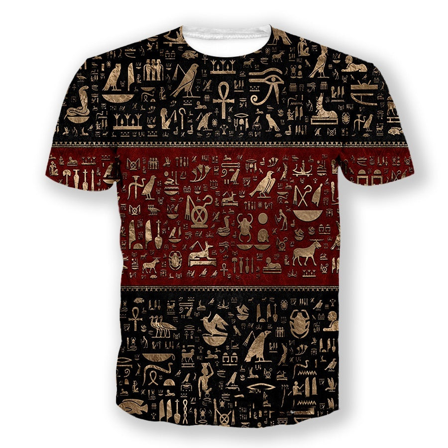 3D Digital Printing Egyptian Pharaoh Round Neck Short Sleeve