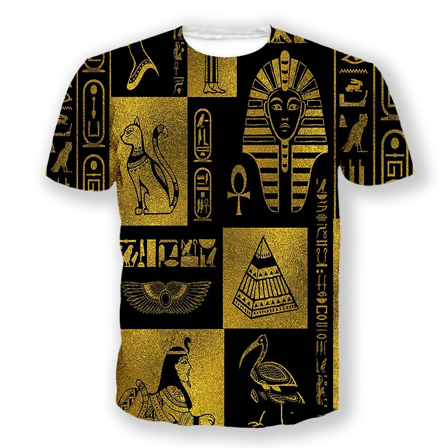 3D Digital Printing Egyptian Pharaoh Round Neck Short Sleeve