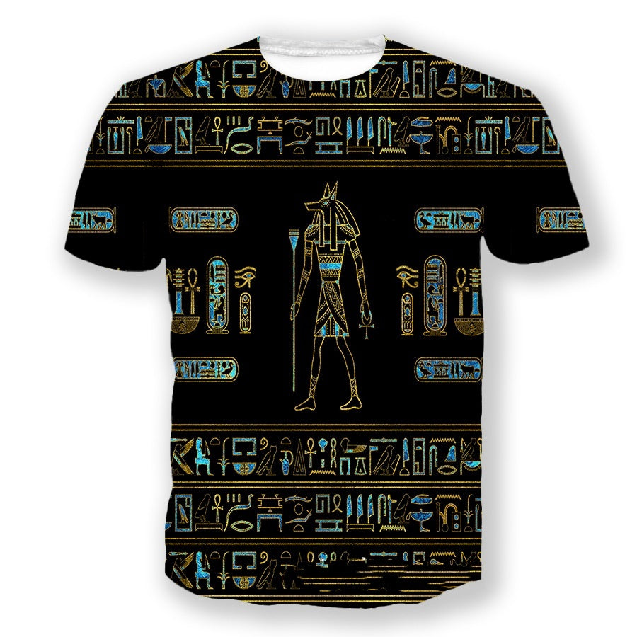 3D Digital Printing Egyptian Pharaoh Round Neck Short Sleeve