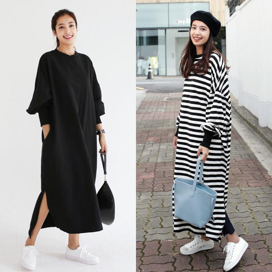 Women's New Long Sleeve Long Slit Pullover Dress