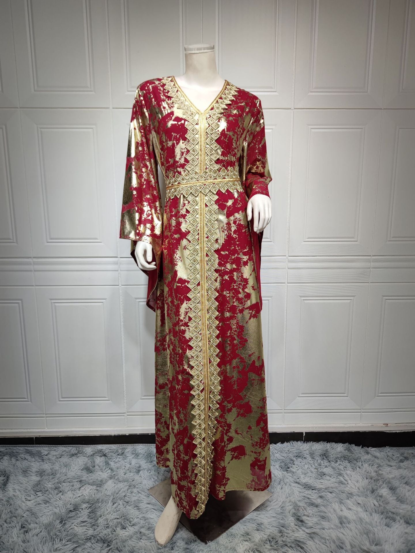 Muslim Chiffon Bronzing Robe Containing Belt Dress