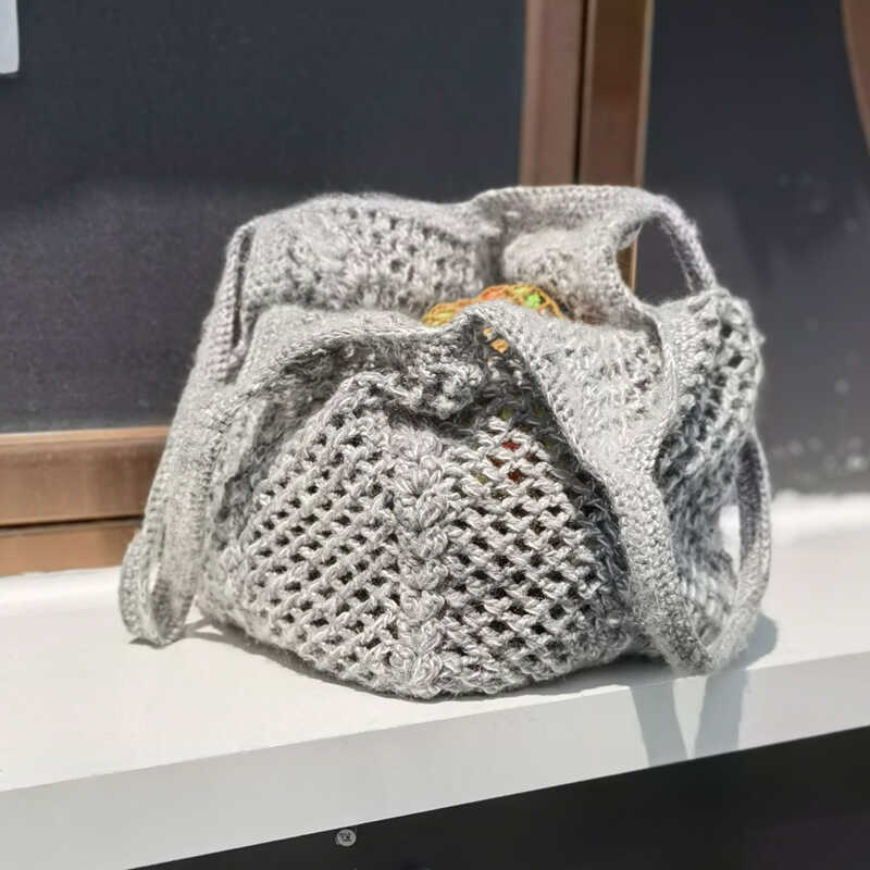 Vacation Style Vintage Ins Crochet Shoulder Hand-carrying Knitting Bag For Women