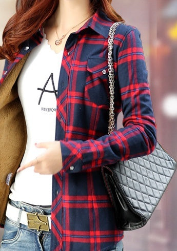 Warm new ladies plaid shirt women plus velvet thick plaid shirt British Slim long-sleeved shirt