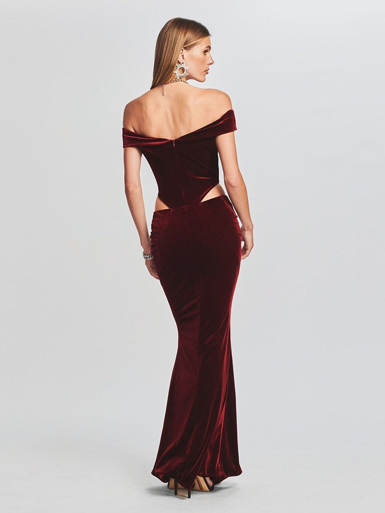 One-line Shoulder Sexy Waist-less Velvet Dress