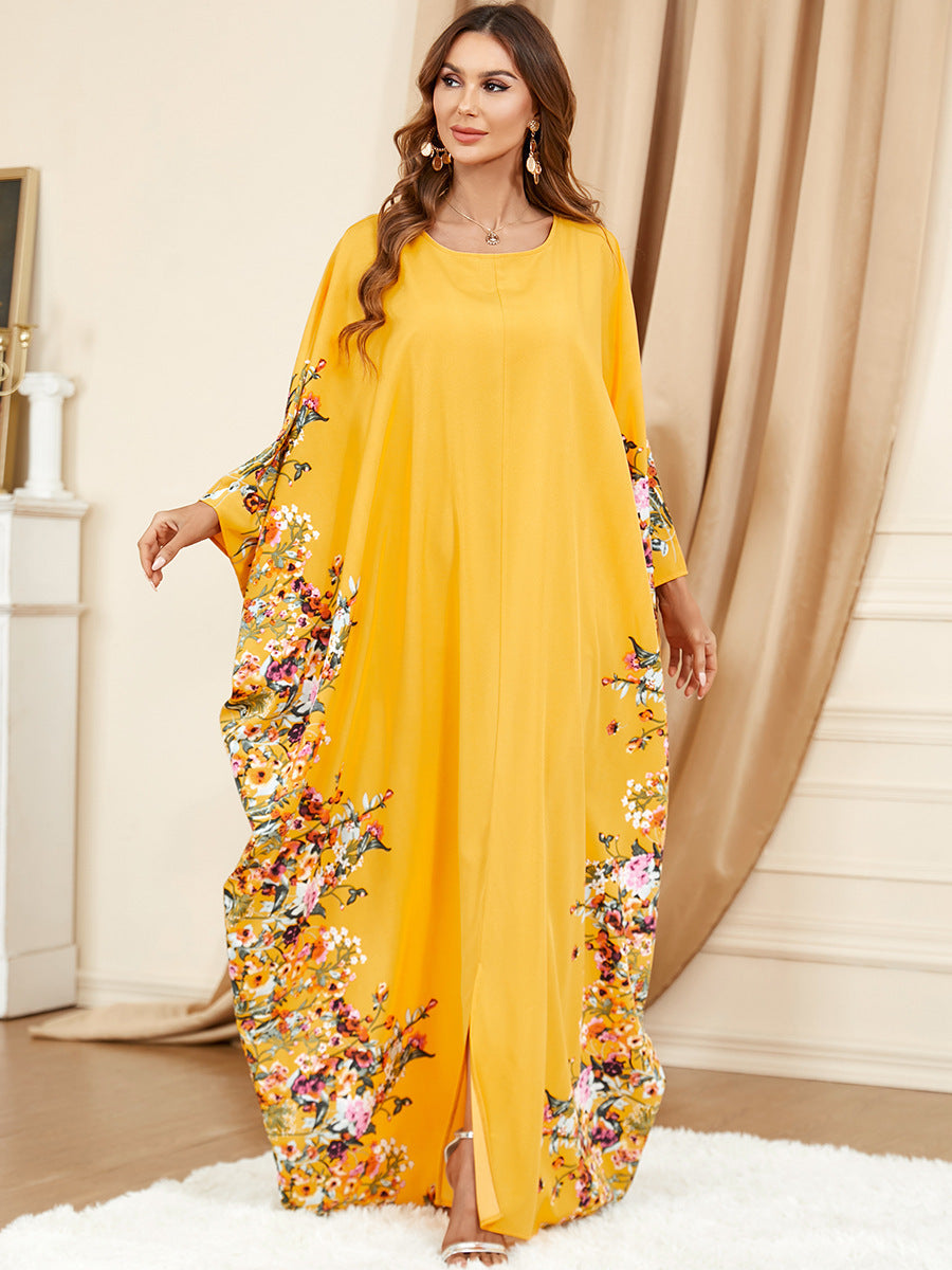 3422 Middle East Muslim Yellow Bat Sleeve Plus Size Dress