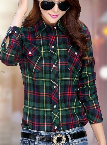 Warm new ladies plaid shirt women plus velvet thick plaid shirt British Slim long-sleeved shirt