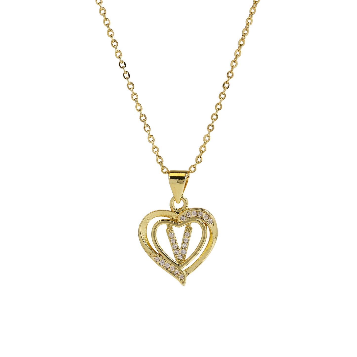 18K Brass Peach Heart 26 English Letters Necklace