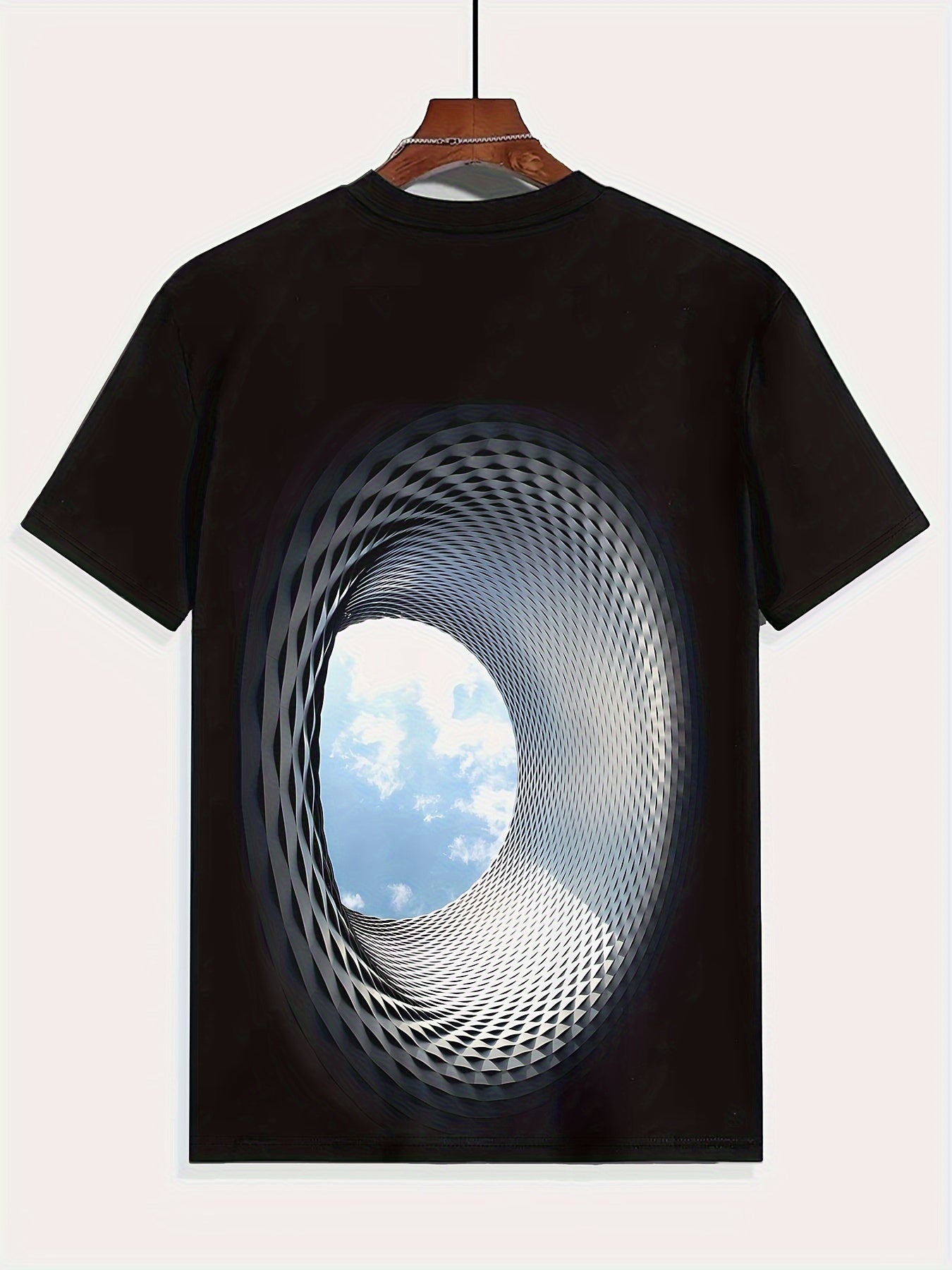 Men's 3D Hole Graphic Printed Round Neck Short Sleeved T-shirt, Casual Summer T-shirt, Suitable For Daily Wear And Vacation Destinations