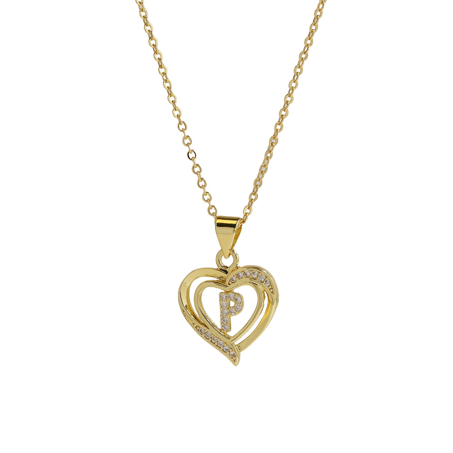 18K Brass Peach Heart 26 English Letters Necklace