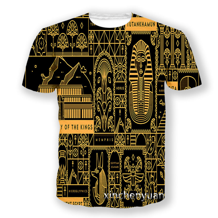 3D Digital Printing Egyptian Pharaoh Round Neck Short Sleeve