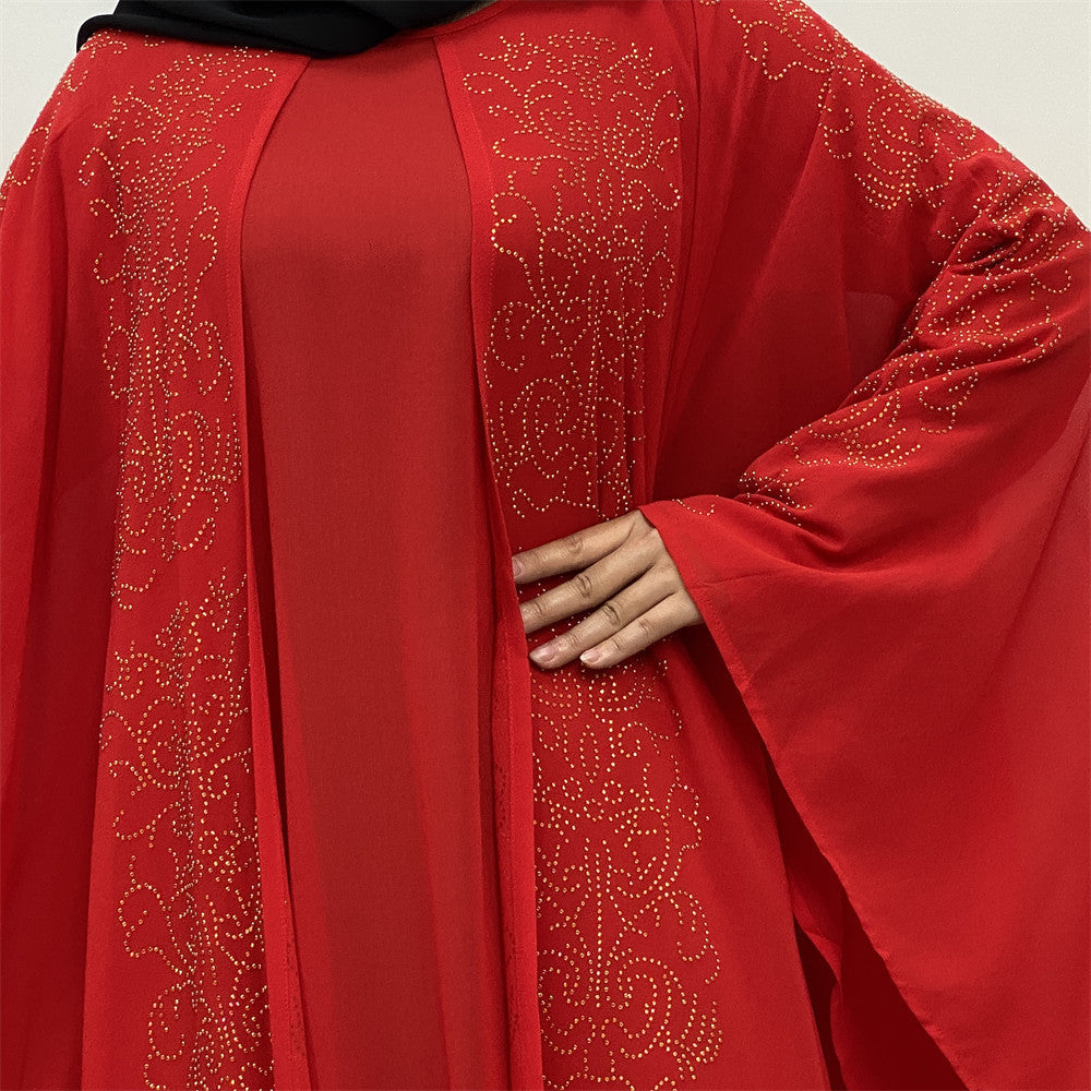 Chiffon Hot Drill Bat Sleeve Muslim Robe