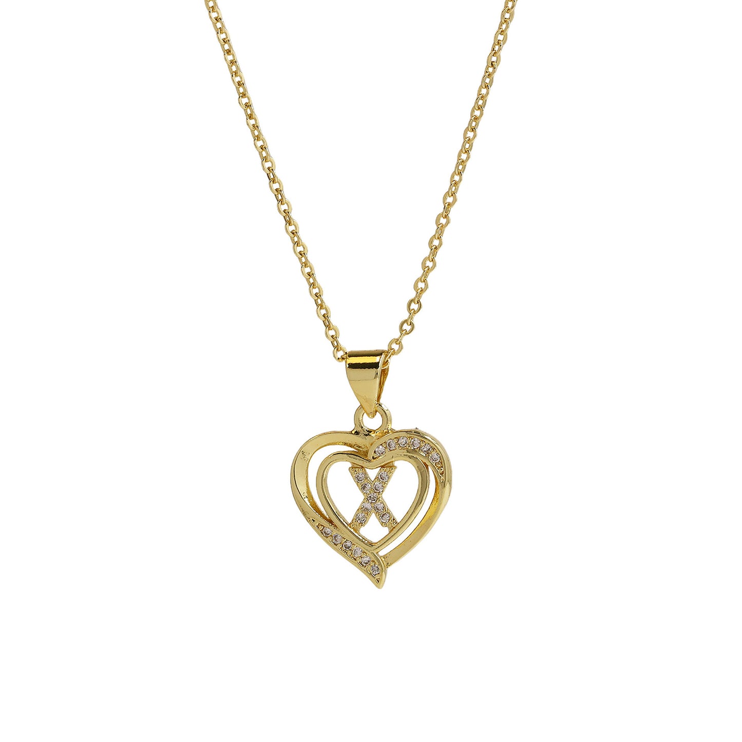 18K Brass Peach Heart 26 English Letters Necklace