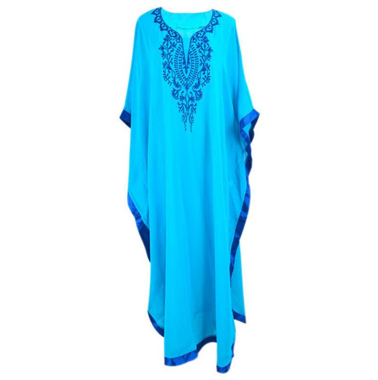 Chiffon Embroidered Beach Dress Loose Turkish Robe Style Bikini Cover