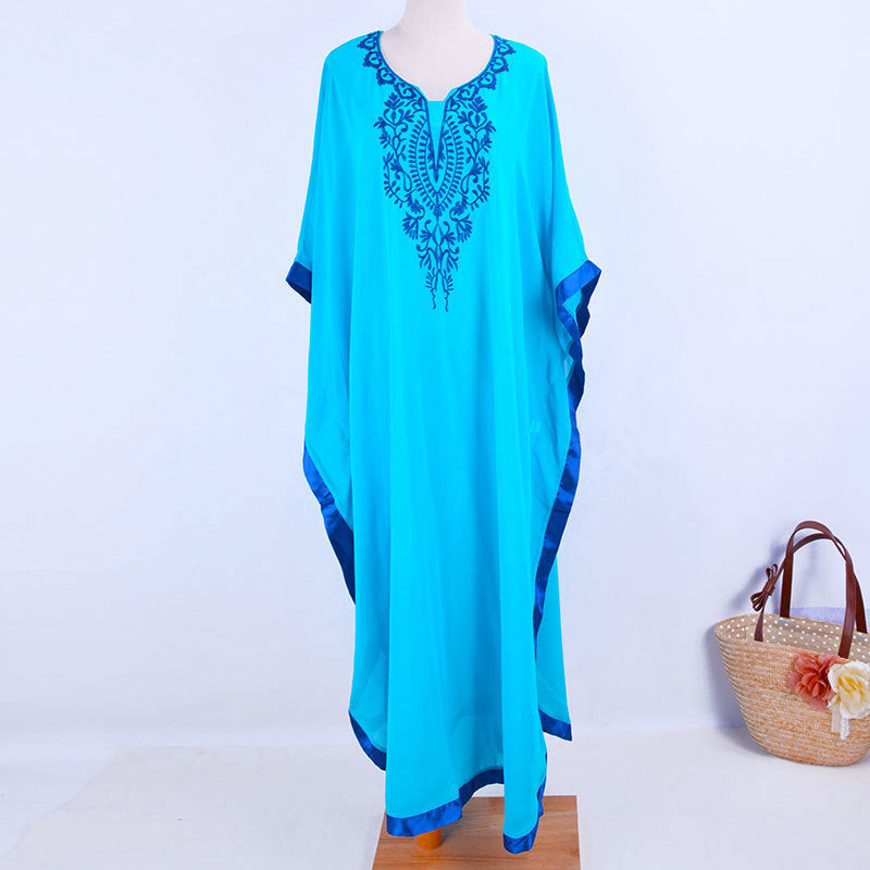 Chiffon Embroidered Beach Dress Loose Turkish Robe Style Bikini Cover