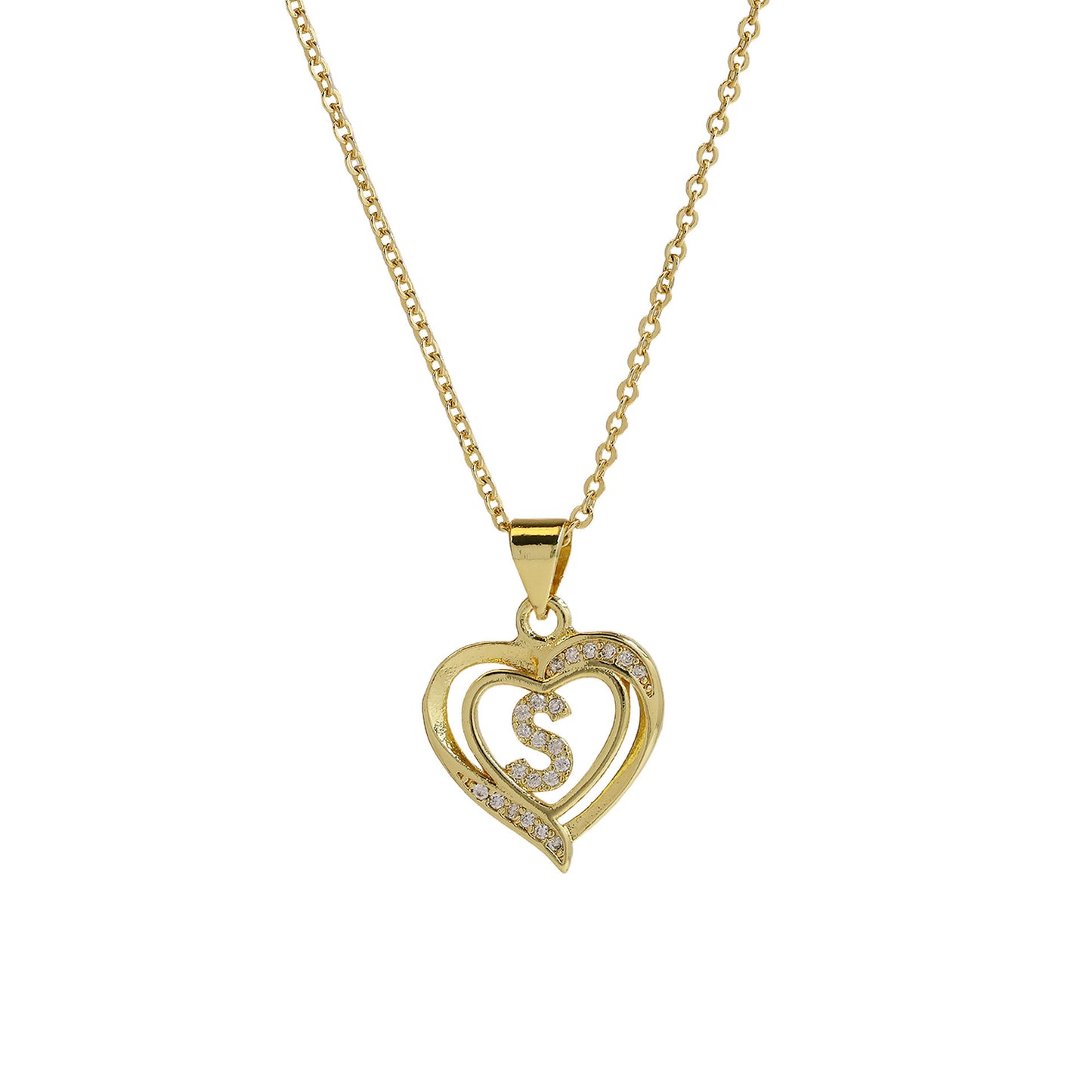 18K Brass Peach Heart 26 English Letters Necklace