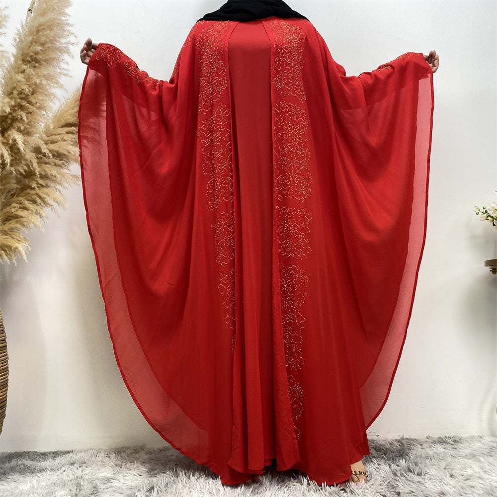 Chiffon Hot Drill Bat Sleeve Muslim Robe