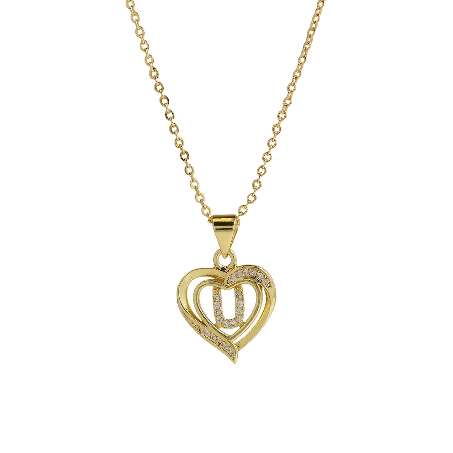 18K Brass Peach Heart 26 English Letters Necklace