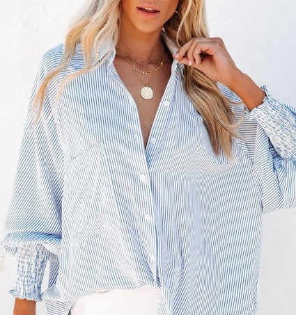 Smocking Bubble Long Sleeve Shirt