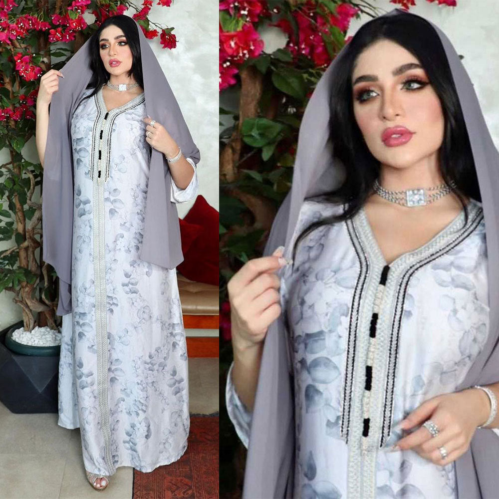 Muslim Female Hui Print Dress Robe