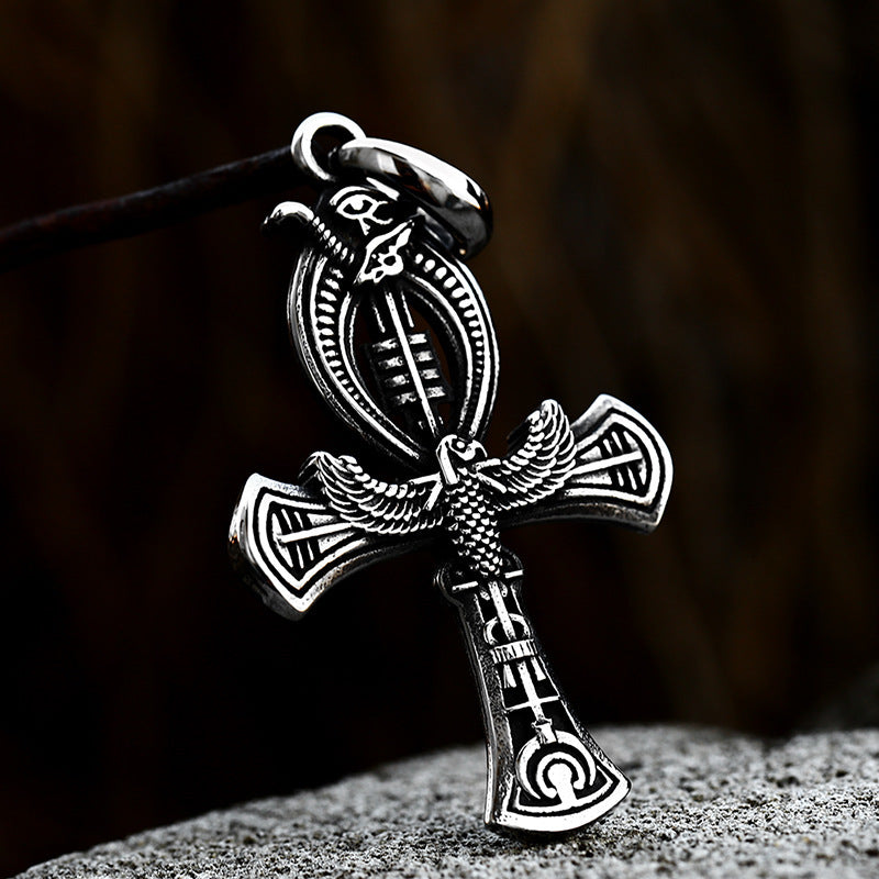 Vintage Egyptian Cross Stainless Steel Pendant