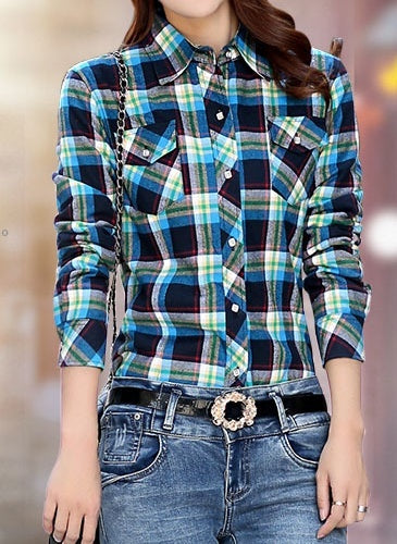 Warm new ladies plaid shirt women plus velvet thick plaid shirt British Slim long-sleeved shirt