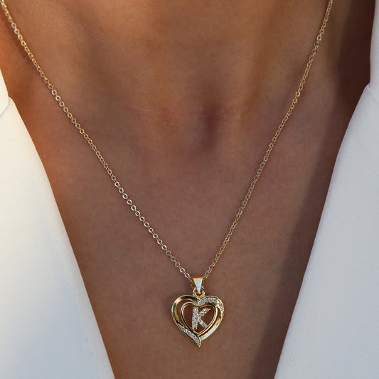 18K Brass Peach Heart 26 English Letters Necklace