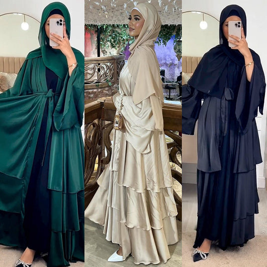 Muslim Fashion Solid Color Robe Abaya Outer Wear Cardigan