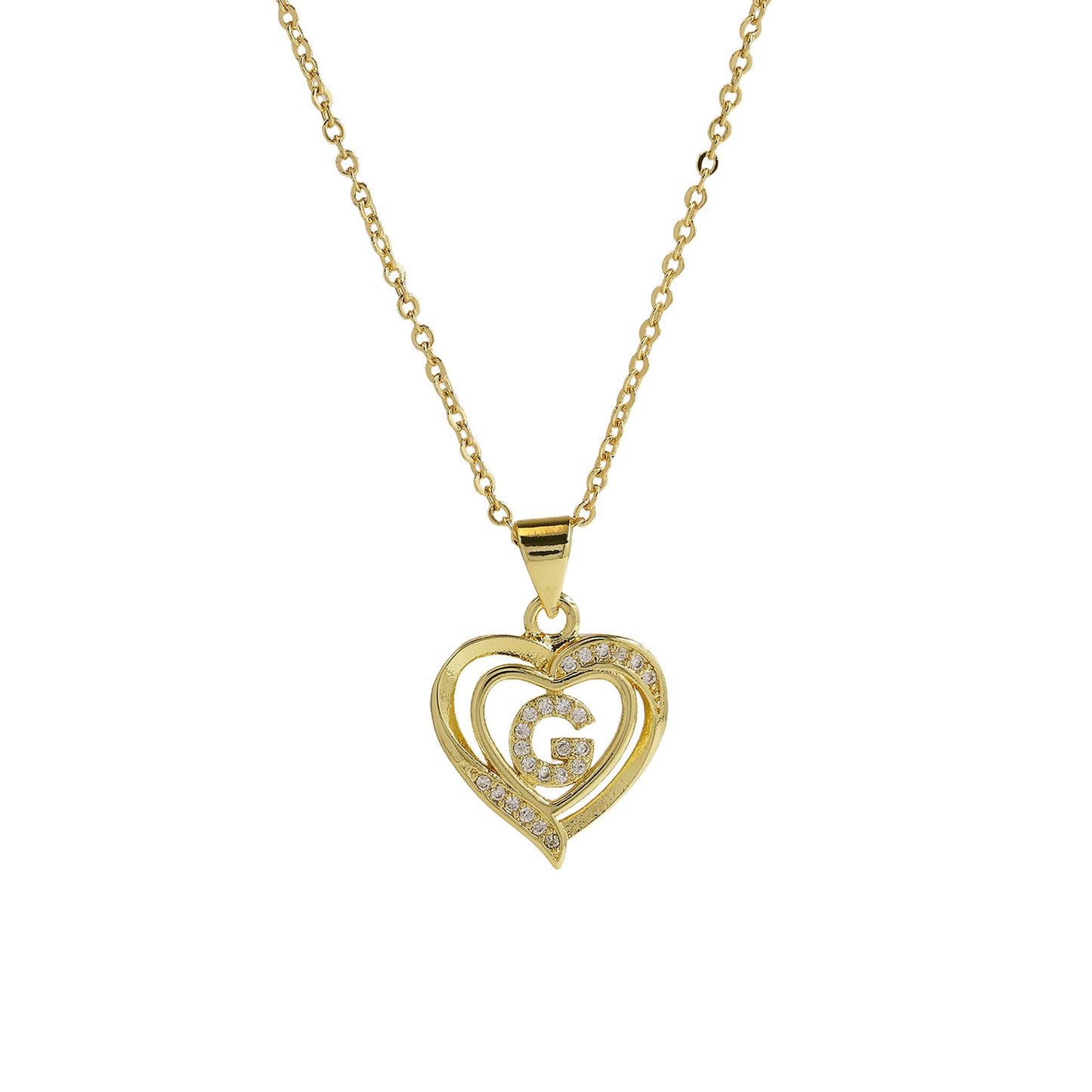 18K Brass Peach Heart 26 English Letters Necklace